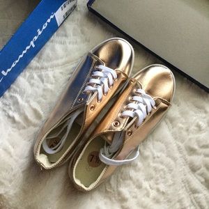 Bamboo Metallic Gold Sneaker Shoe w White Soles